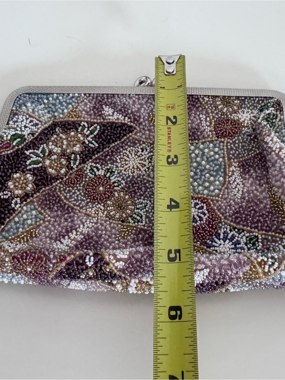 Vintage Handmade Seed Bead Clutch Purse Floral Patchwork Kiss Lock Evening Bag - Picture 6 of 7